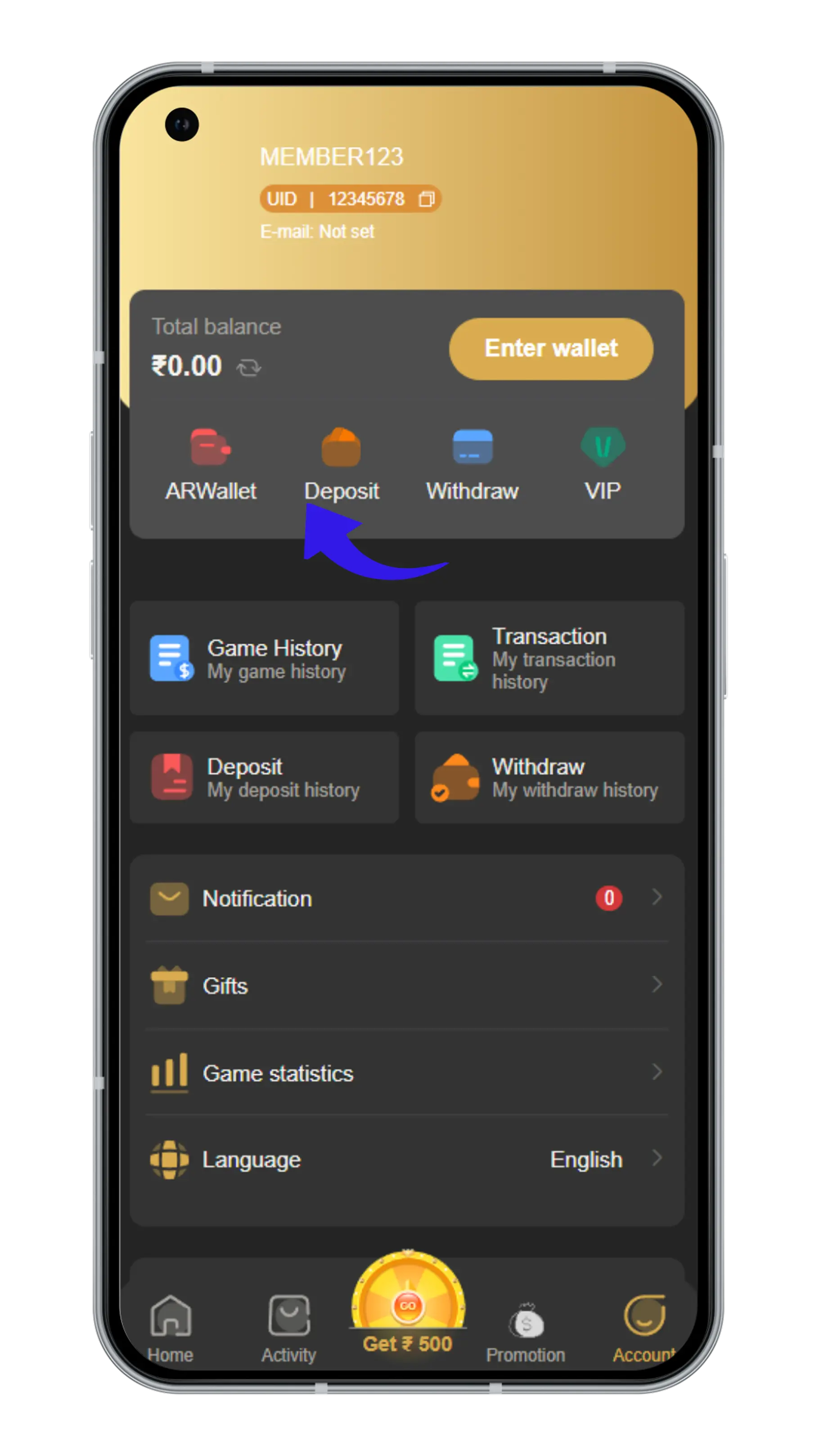 Step 2: Click on the wallet tab.